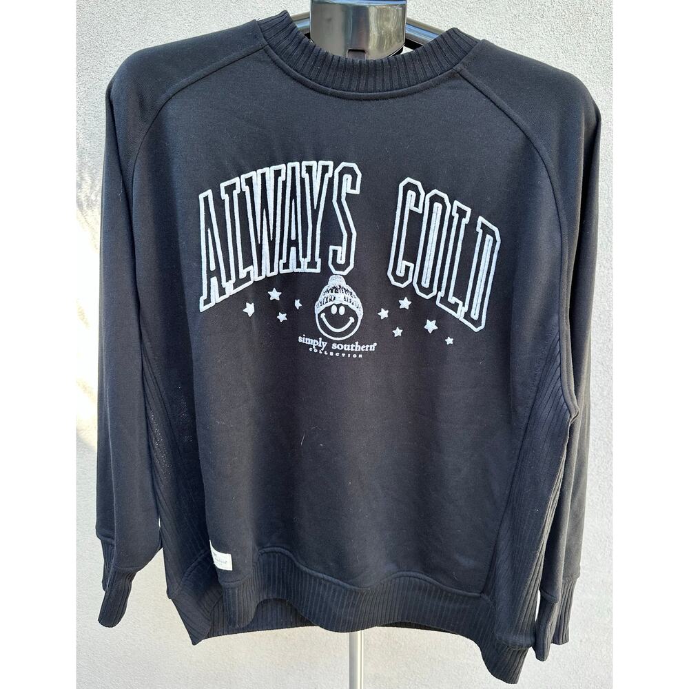 EUC Simply Southern “Always Cold” Crewneck Sweatshirt Black Cozy Pullover Size L - Picture 5 of 9